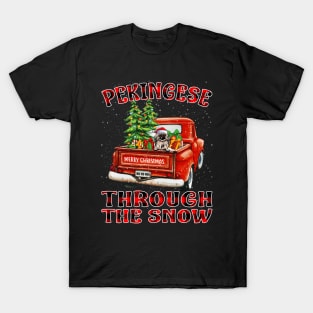 Christmas Pekingese Through The Snow Dog Santa Truck Tree T-Shirt